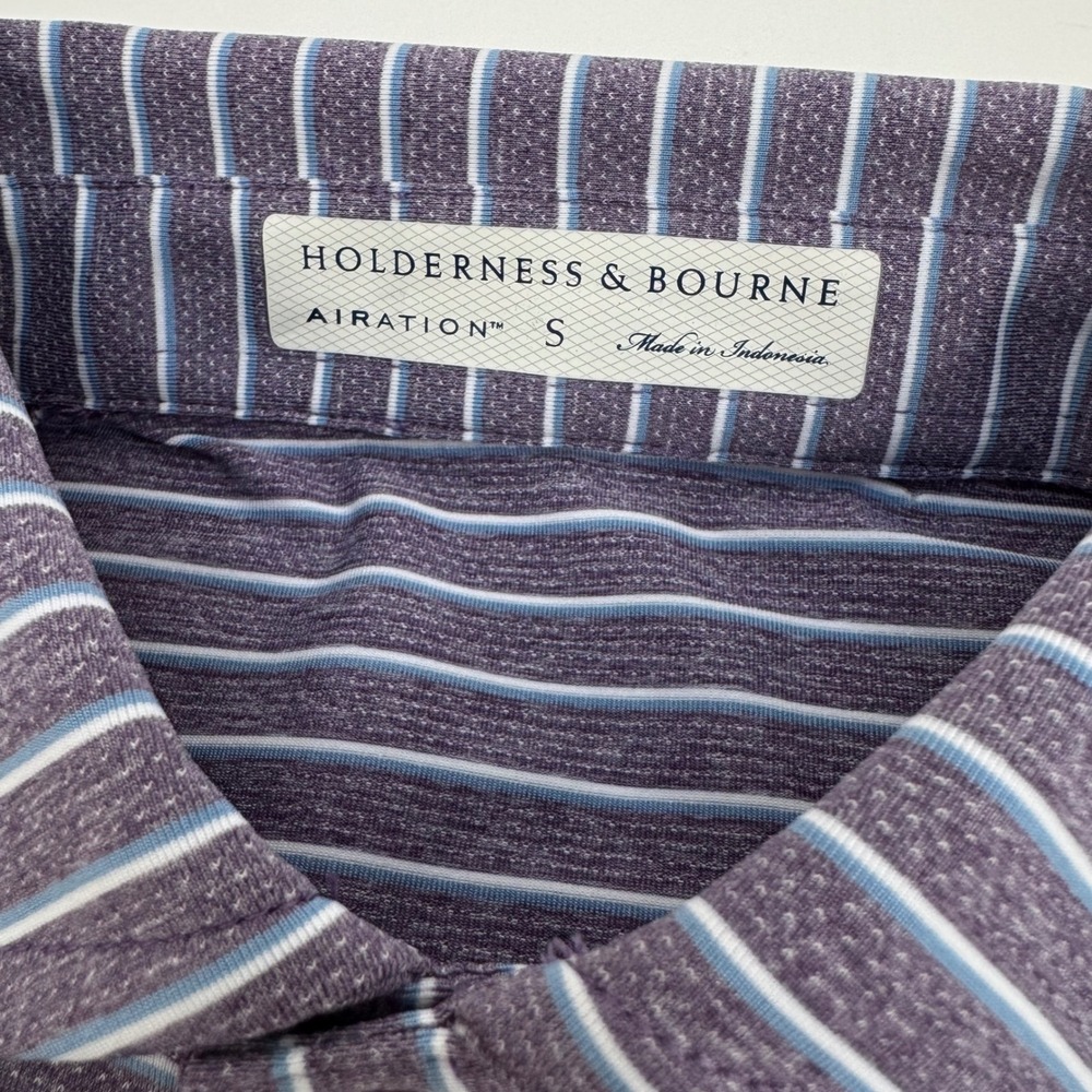 NWT Holderness & Bourne Polo The Springer Shirt Purple Stripe Airation SMALL - Picture 2 of 8